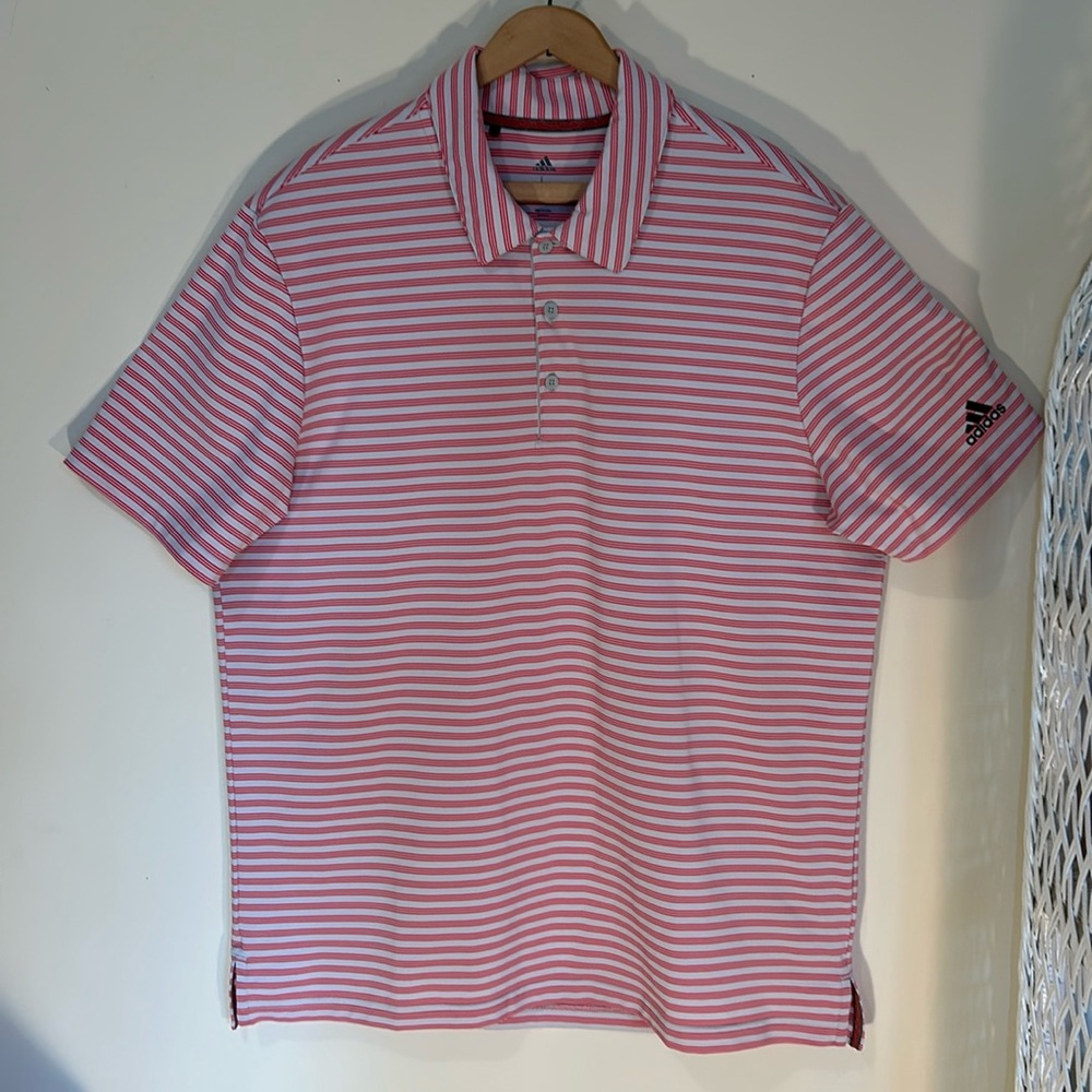 Adidas Shirt Men’s Small Stripes Golf Polo Stretch Short Sleeve Shirt Size Large